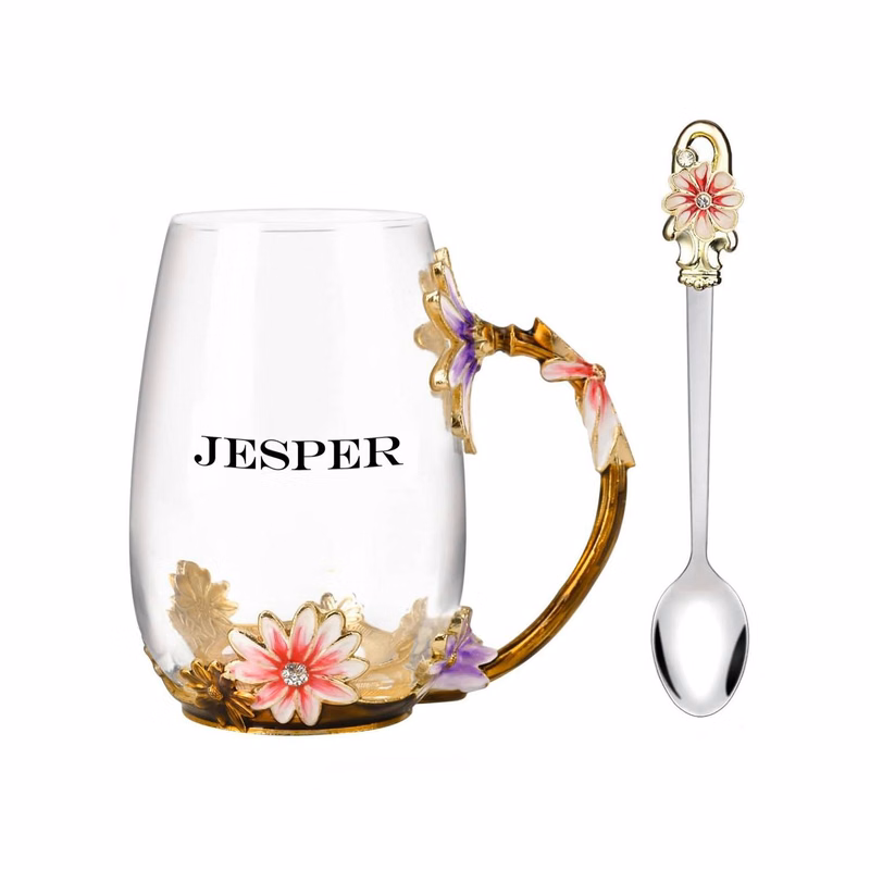 Enamel Colored Glass Mug with Spoon