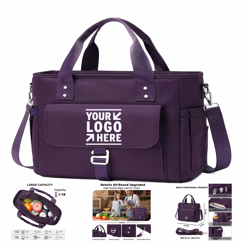 Women Work Insulated Lunch Box Extra Large Removable Shoulder Strap Wide-Open Tote Cooler Bag