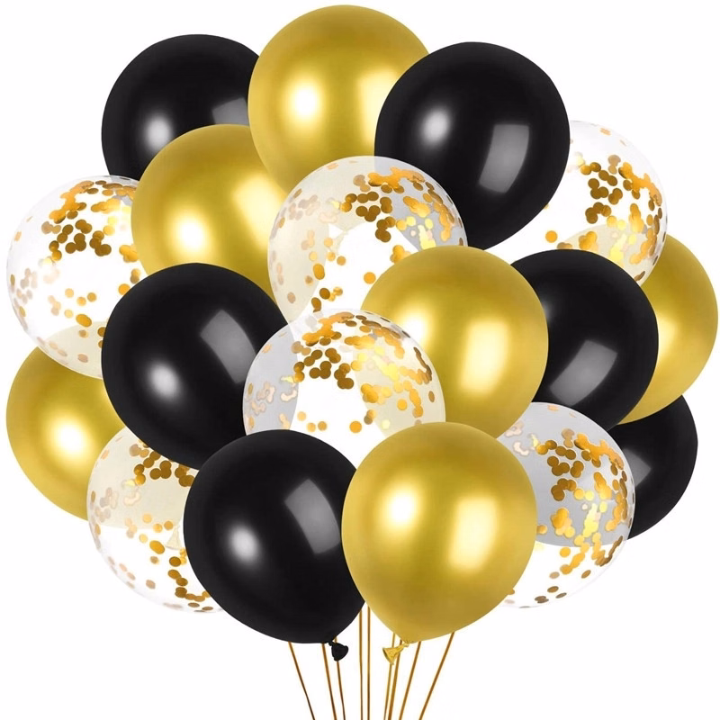 Black Gold Confetti Balloons