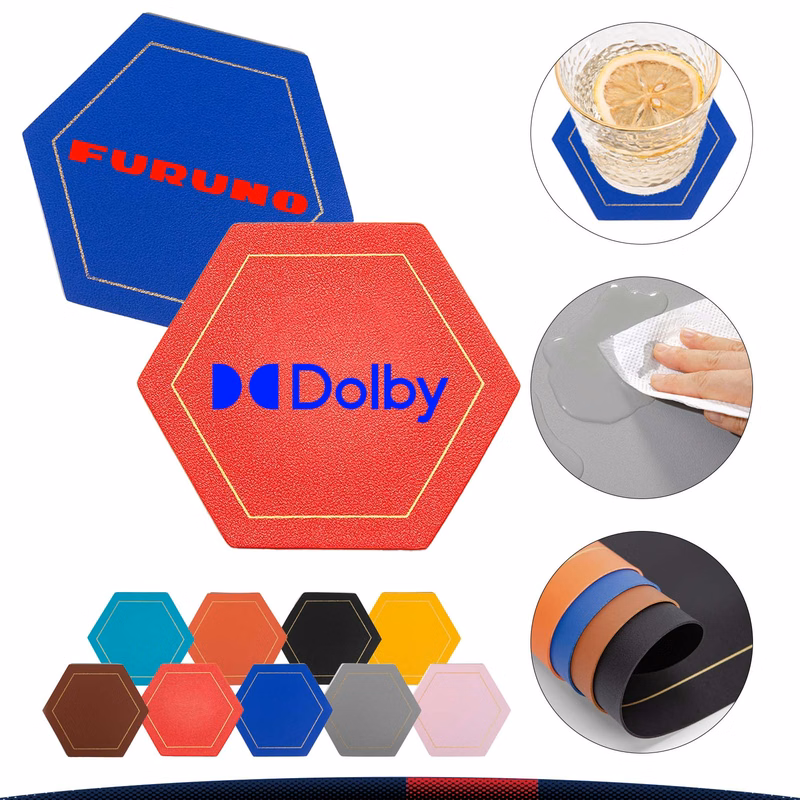 Hexagon PU Leather Coaster