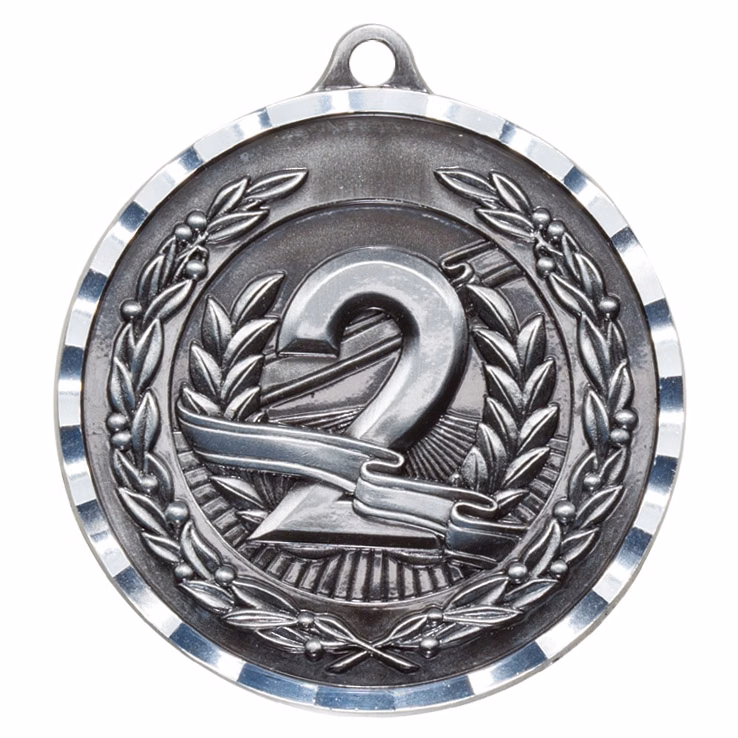 2" Silver 2nd Diamond Cut Medal