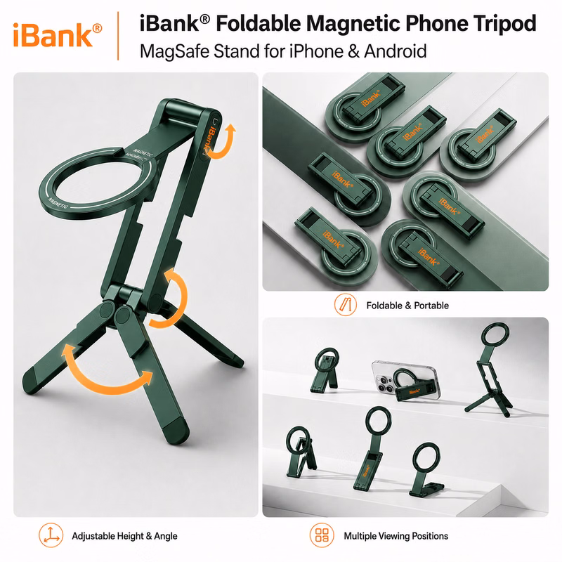 iBank ® Foldable Magnetic Phone Tripod, MagSafe-Compatible for iPhone/Android