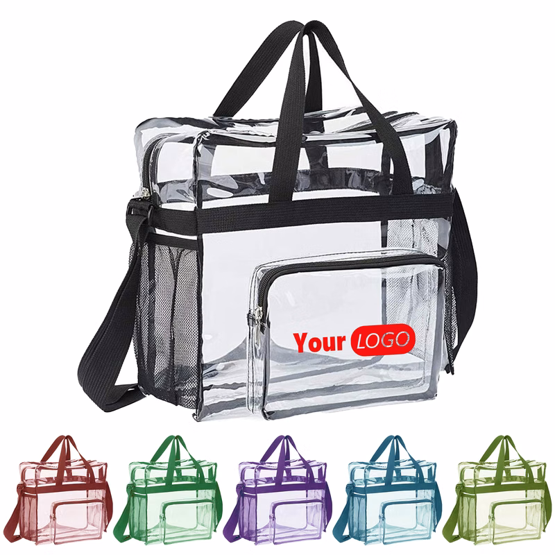 Pvc Transparent Stadium-Approved Tote Bag With Colorful Trim