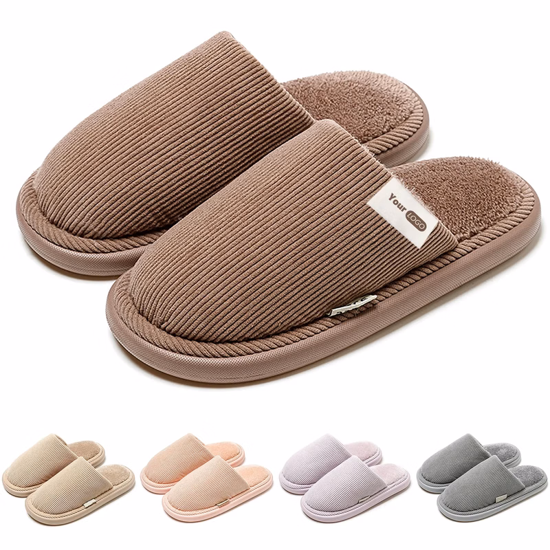 Plush Solid Color With Cotton Slippers