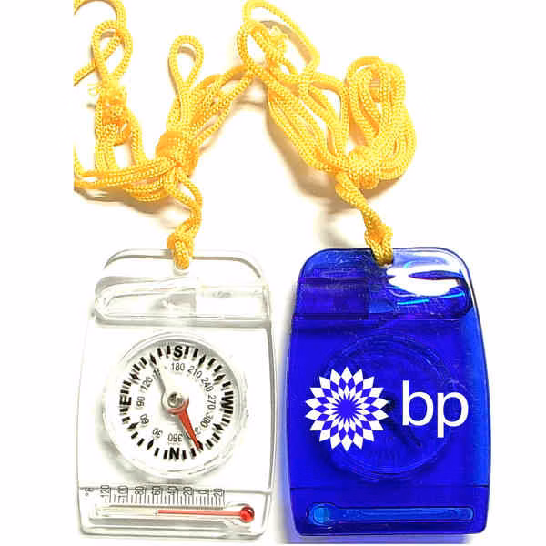 Three in one kit with compass, whistle and thermometer.