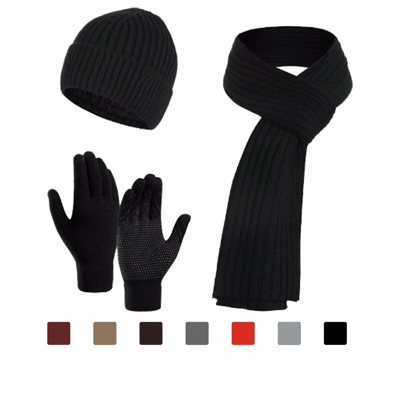 Knit Beanie Scarf and Gloves Winter Set