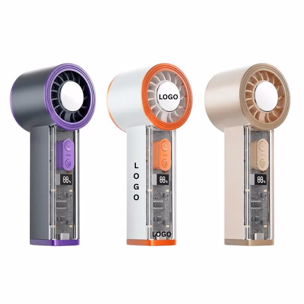 100-Speed Handheld Fan with Digital Display and Light