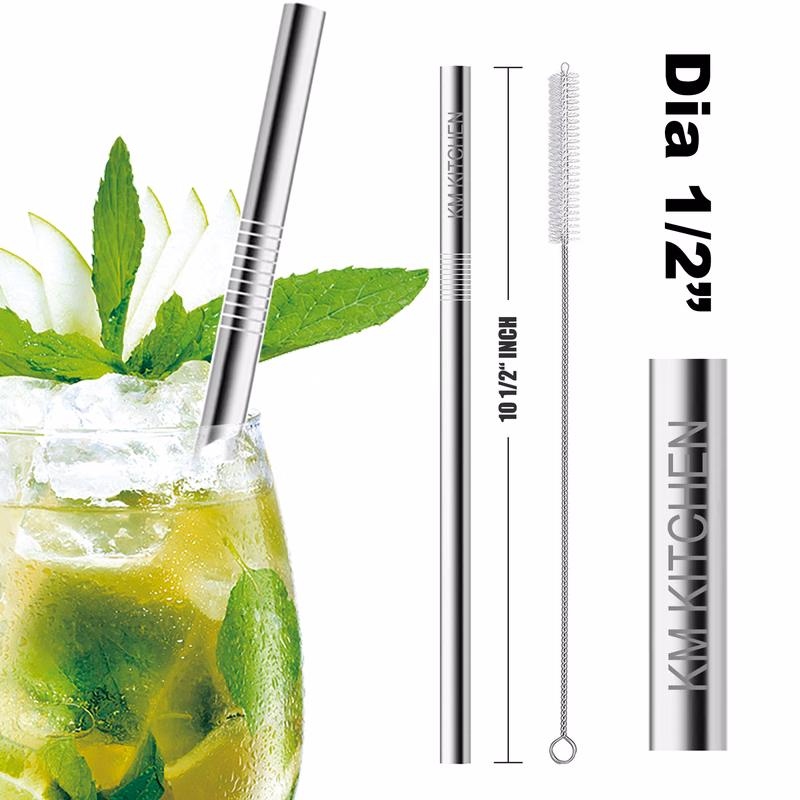10 1/2"L 1/2"Dia Stainless Steel Straws