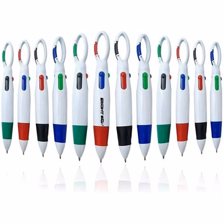 4-Color Ballpoint Pen with Carabiner Keychain