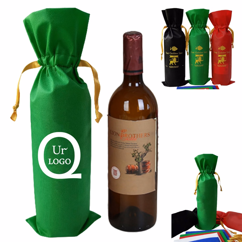 Single Bottle Wine Non-Woven Drawstring Bag