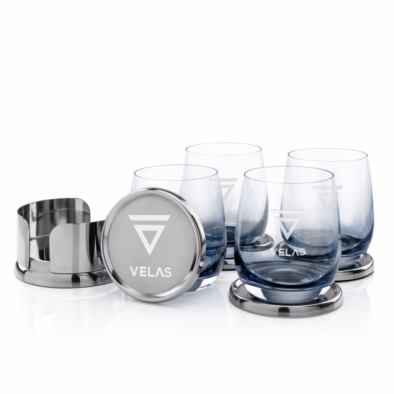 Baldoni Coasters & Soudan Smoke Stemless Wine Set