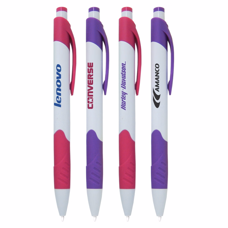Union Printed White "Maryland" Clicker Pen w/ Colored Rubber Grip