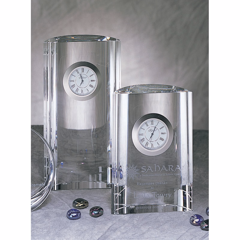 8" Crystal Half Cylinder Clock Award
