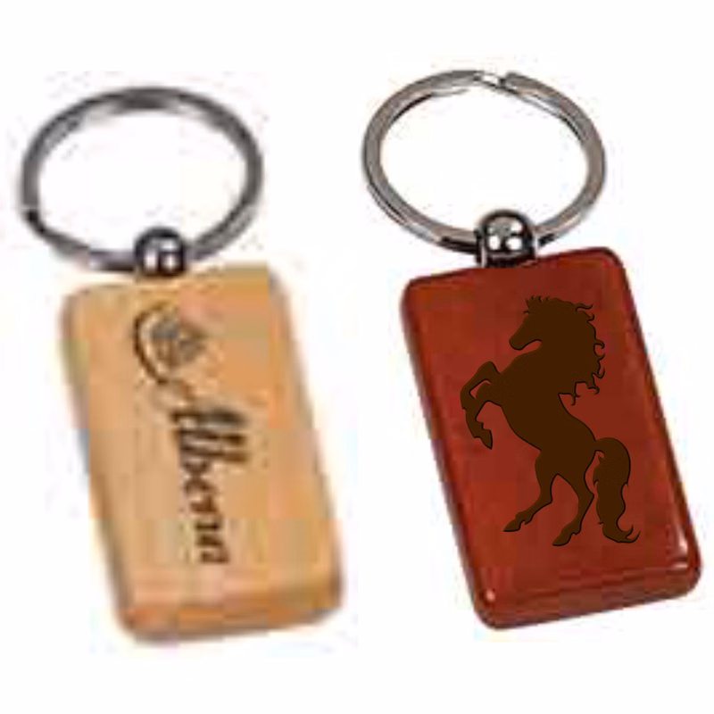 Rosewood and Maple Finish Rectangle Keychain