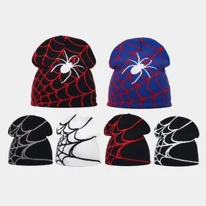 Spider Pattern Wool Acrylic Knit Hat 1