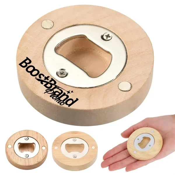 Custom Bamboo Magnetic Bottle Opener with Refrigerator Magnet — Eco Barware Promotional Gift 1