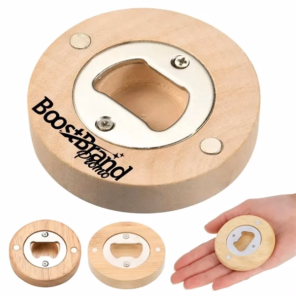 Custom Bamboo Magnetic Bottle Opener with Refrigerator Magnet — Eco Barware Promotional Gift