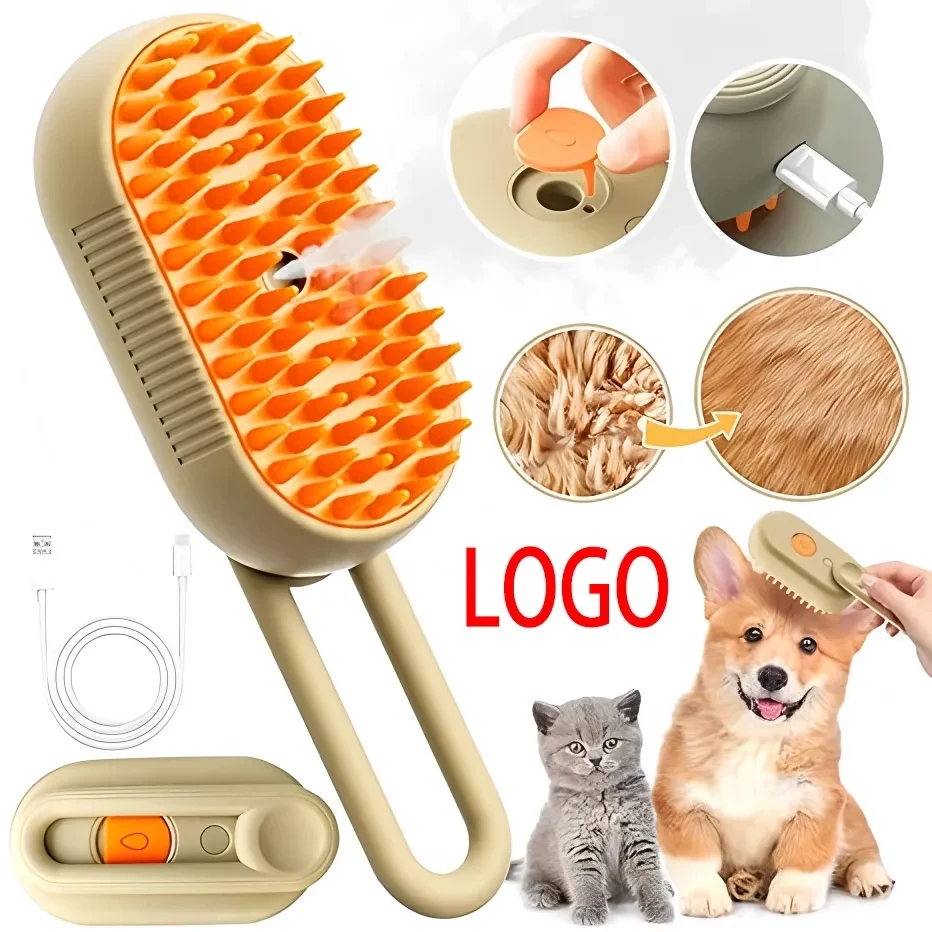Rechargeable Pet Steam Grooming Brush with Spray 1