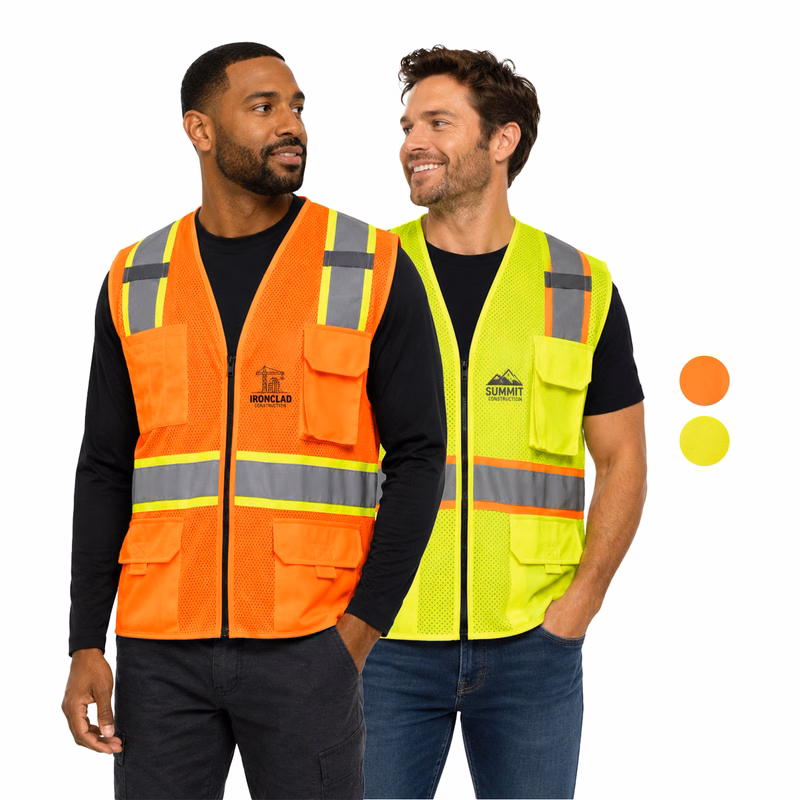 3.8 Oz. Polyester Class 2 Reflective Safety Vest With 4 Pockets & Dual Mic Tabs