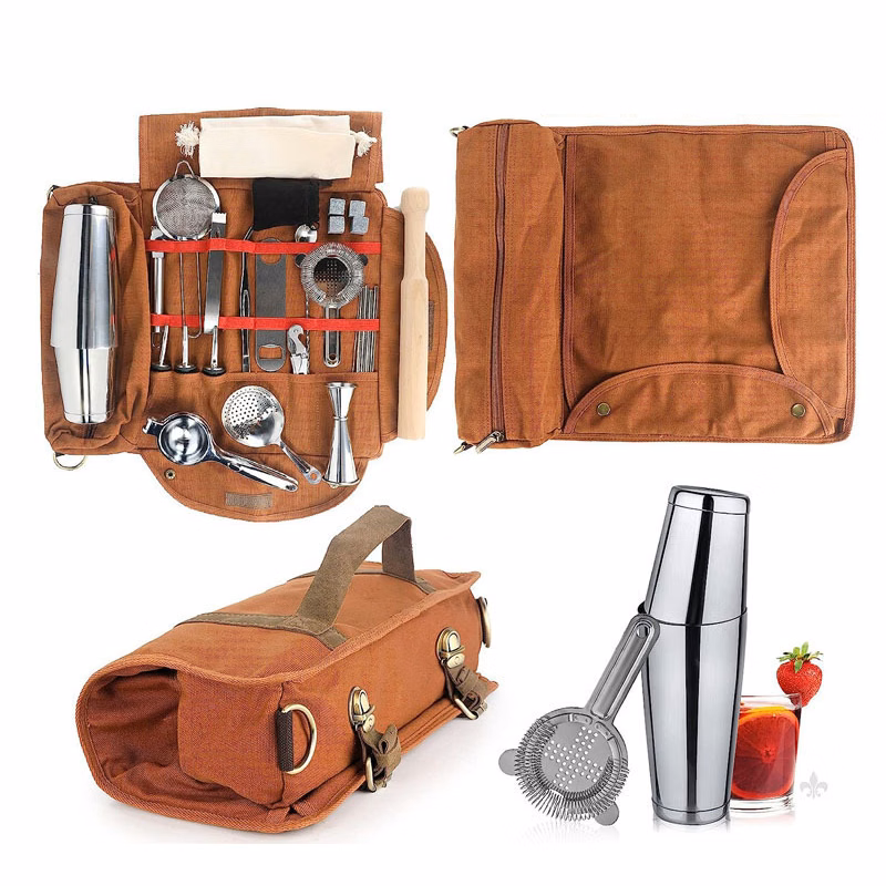 9 Piece bartending set with Portable Bag Shoulder Strap