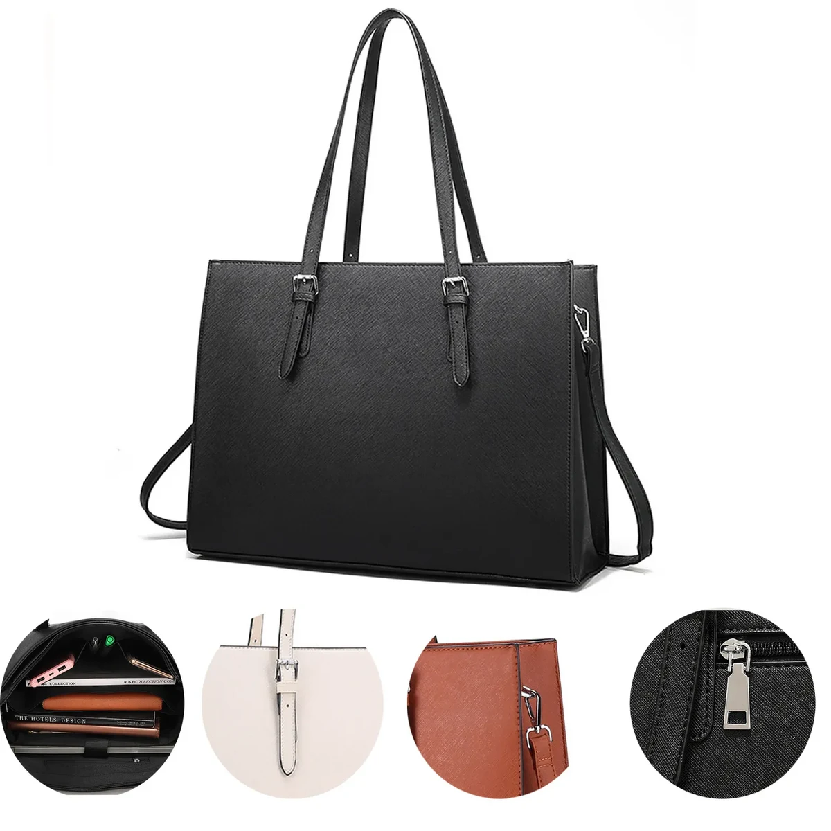 15.6 Inch Laptop Waterproof Leather Tote Bag 1