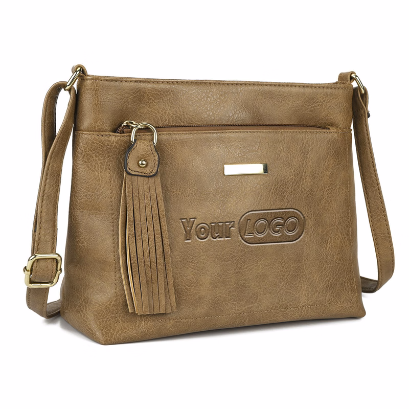 Pu Business commuting tassels Messenger Bag Brown Women