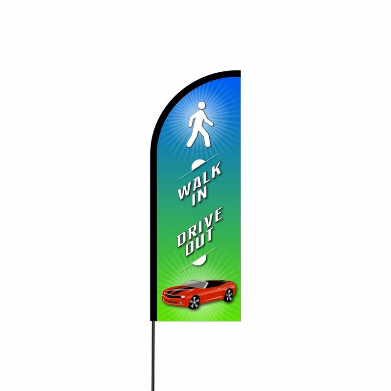 Walk In Drive Out 2 Flag Kit 11' Feet Feather Flag Sign Outdoor Banner