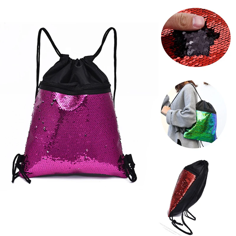 Mermaid Reversible Sequin Drawstring Backpack Glitter 1