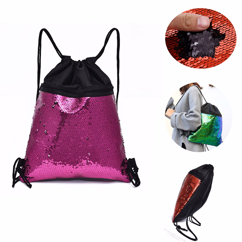 Mermaid Reversible Sequin Drawstring Backpack Glitter 
