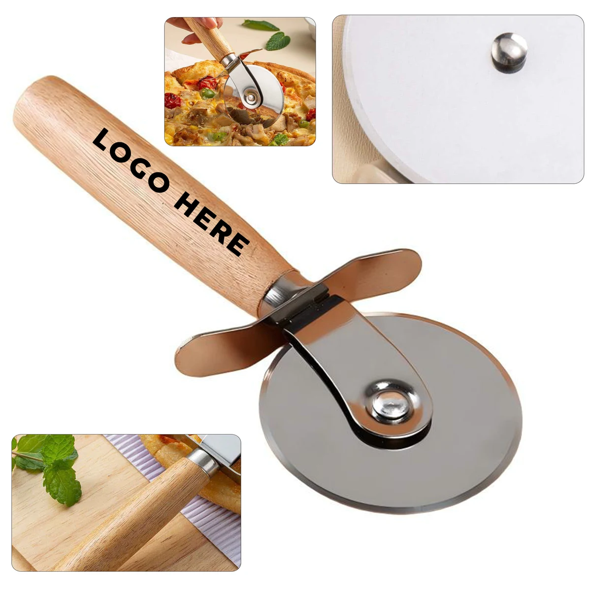 Wood?Handle Stainless Steel Pizza Cutter 1