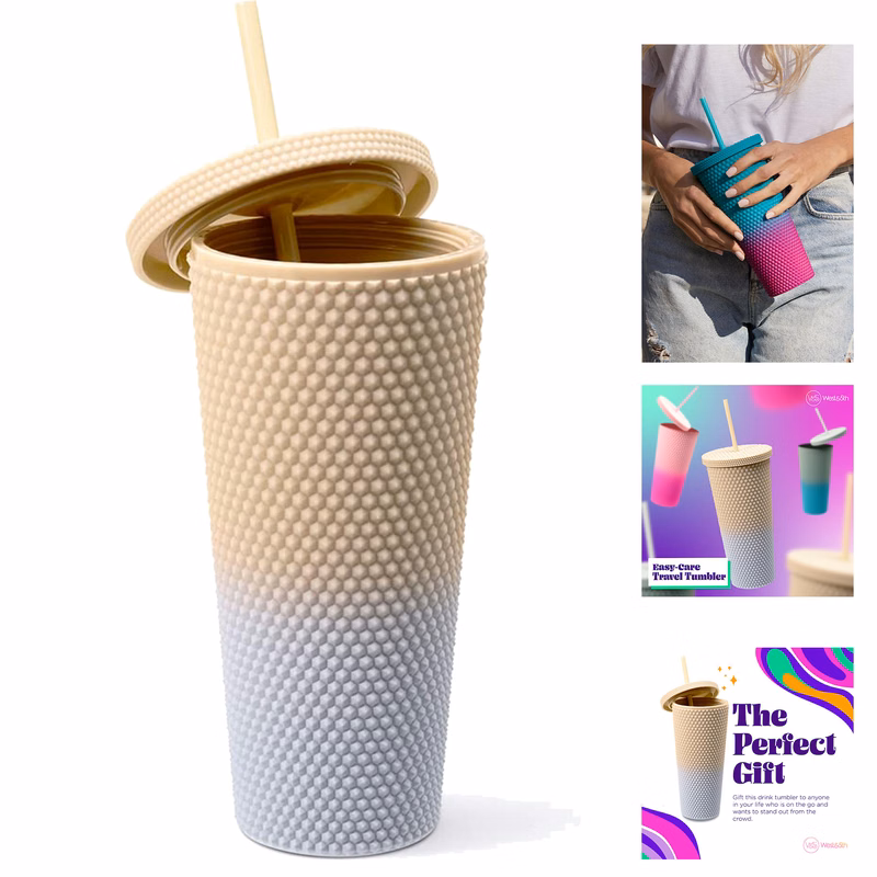 24 Ounce Two-Tone Matte Studded Tumbler with Lid & Straw