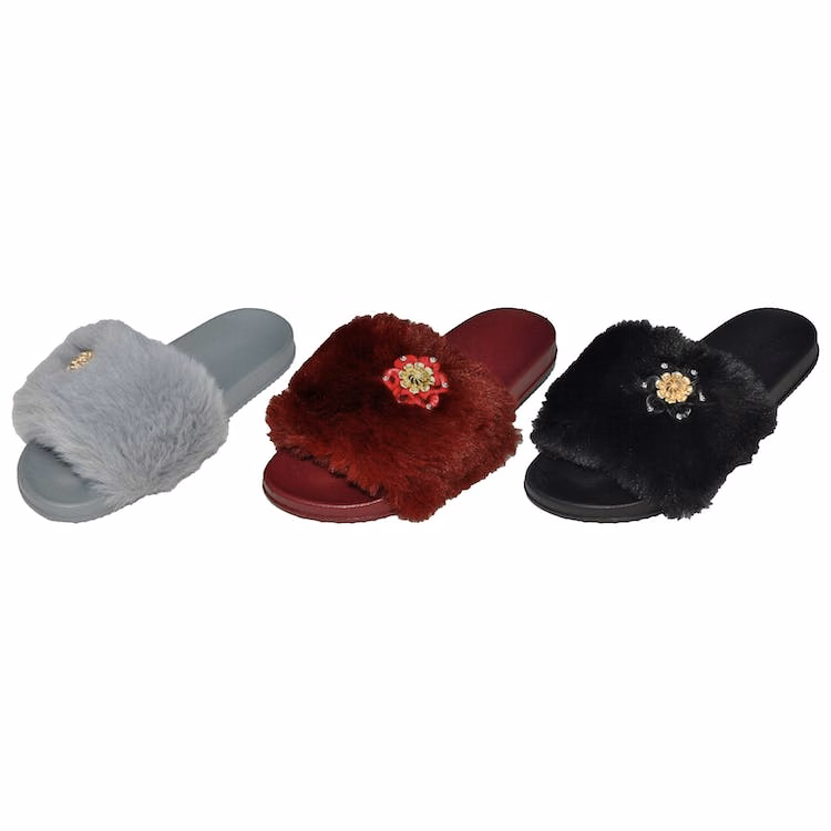 Women's Furry Slides - Assorted Colors Size 5-11