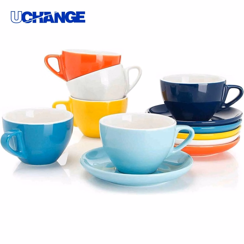 Ceramic Coffee Cup and Saucer with Handle (10 Oz)