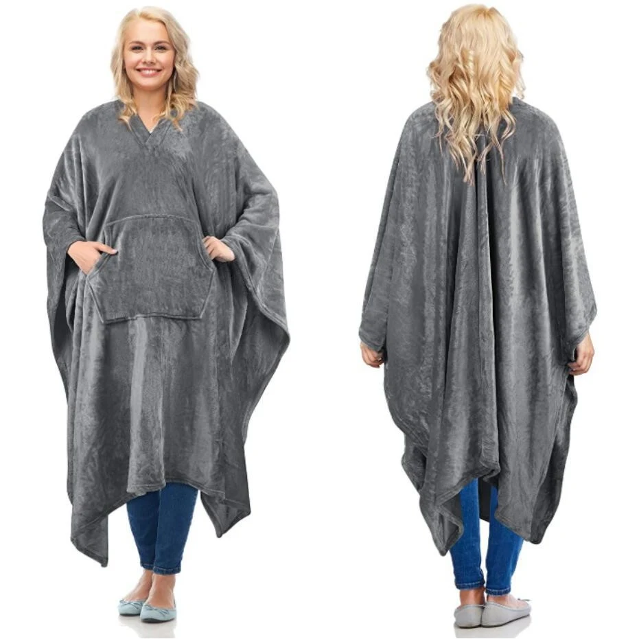 Fleece Wearable Blanket Poncho For Adult Women Men 1