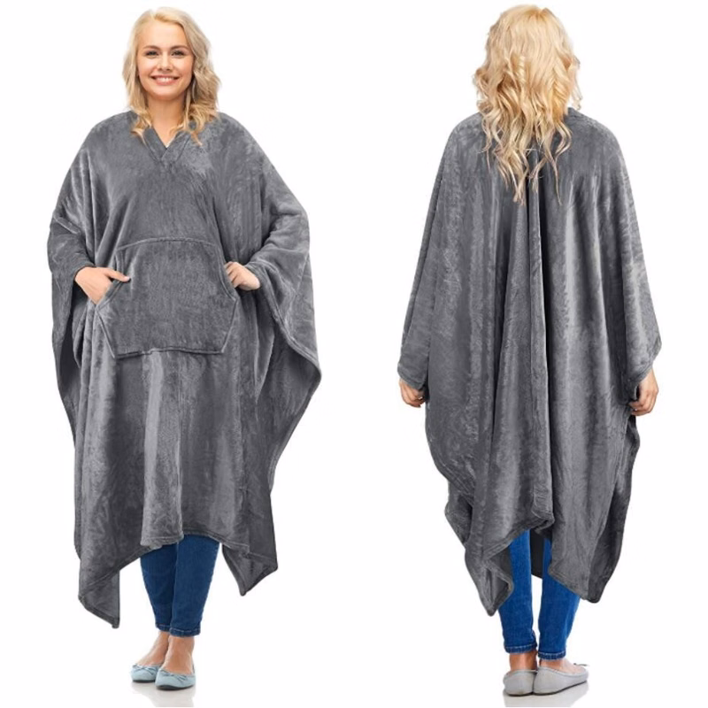 Fleece Wearable Blanket Poncho For Adult Women Men