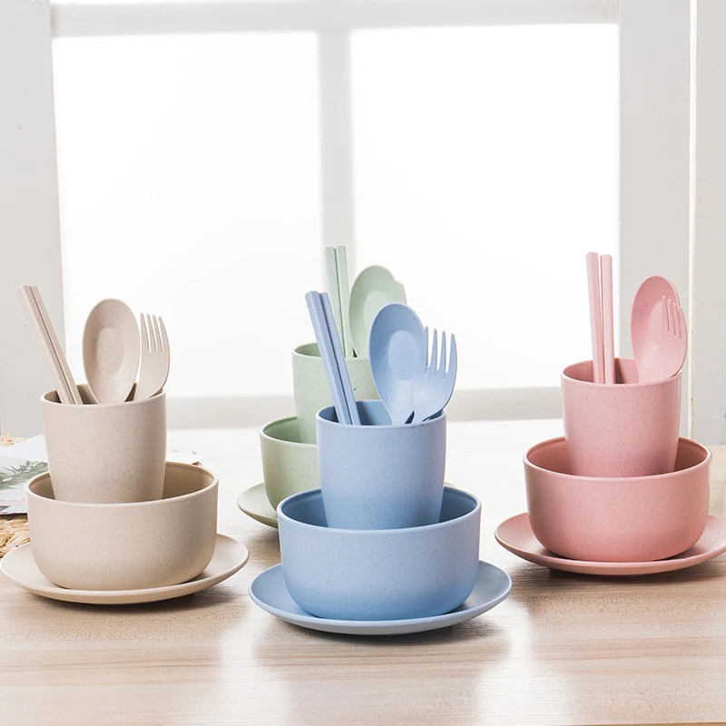 Unbreakable Wheat Straw Dinnerware Sets of 6 Kids Adult 1