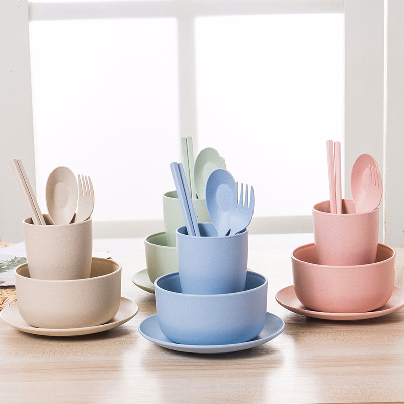 Unbreakable Wheat Straw Dinnerware Sets of 6 Kids Adult