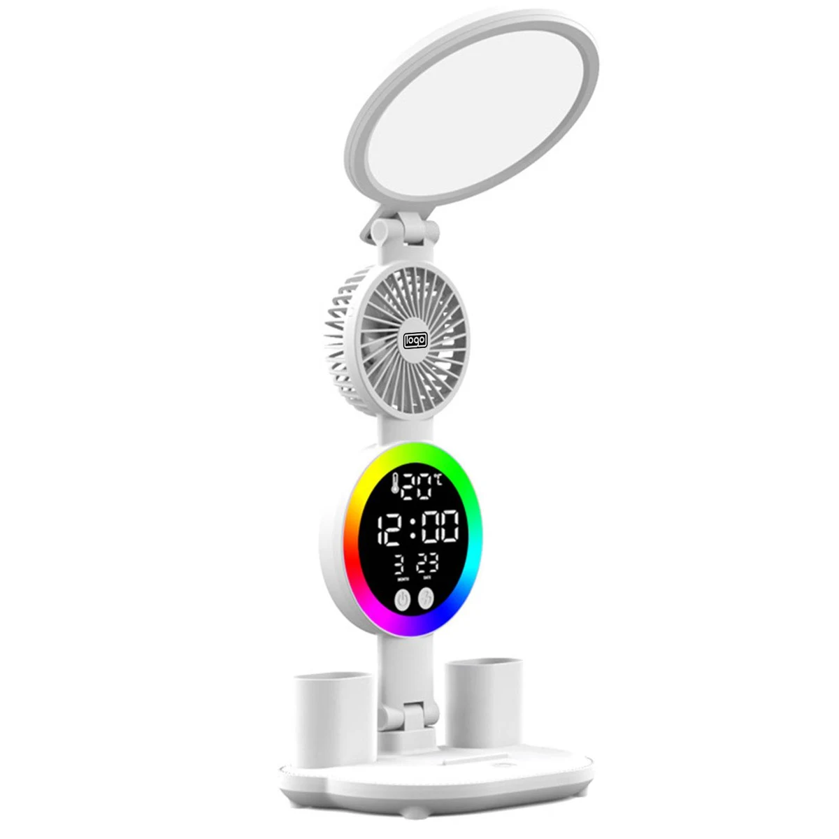Foldable LED Clock Display Desk Lamp w/ Fan 1