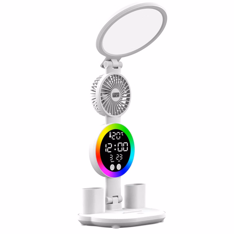 Foldable LED Clock Display Desk Lamp w/ Fan