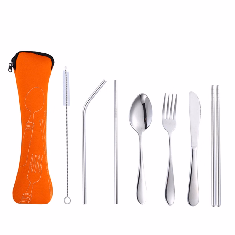 Stainless Steel Cutlery 7 Piece Set with Neoprene Bag