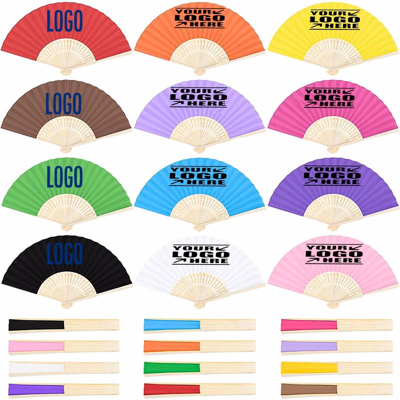 Custom Folding Handheld Paper Fan with Bamboo Handle