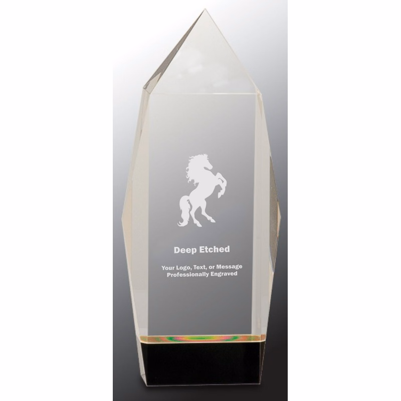 8 3/4" Clear Crystal Facet Rectangle Award on Black Base