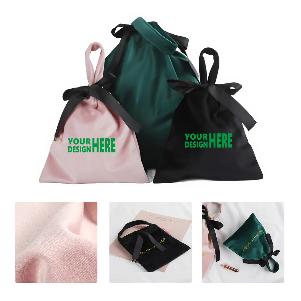 MOQ50 Nordic Velvet Drawstring Tote Bag with Embroidered Logo 1