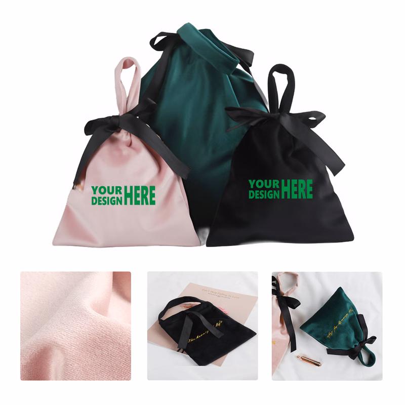 MOQ50 Nordic Velvet Drawstring Tote Bag with Embroidered Logo