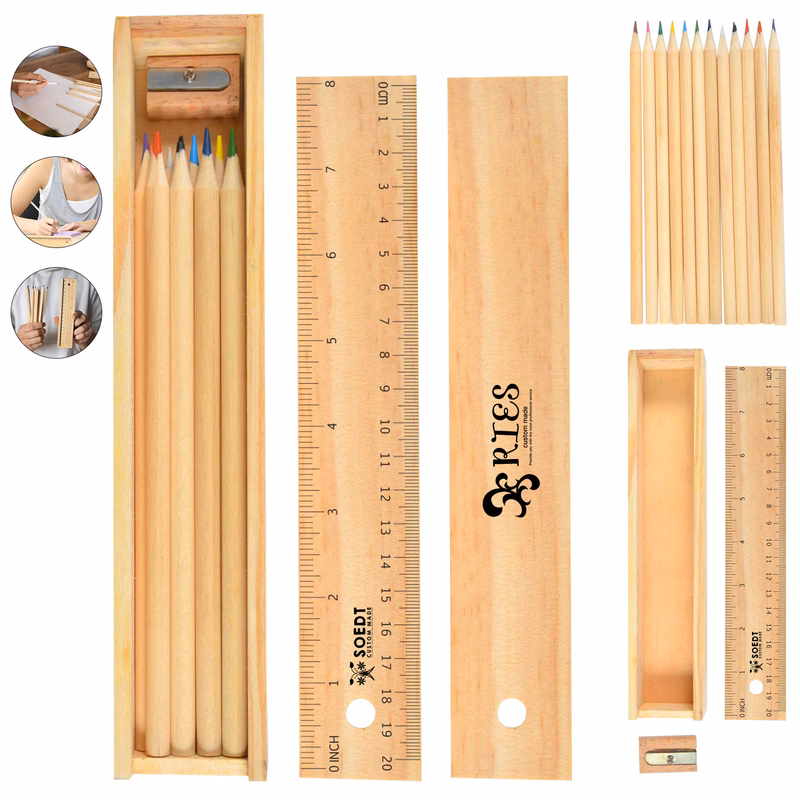 12-Piece Colored Pencils & Sharpener In Ruler Box
