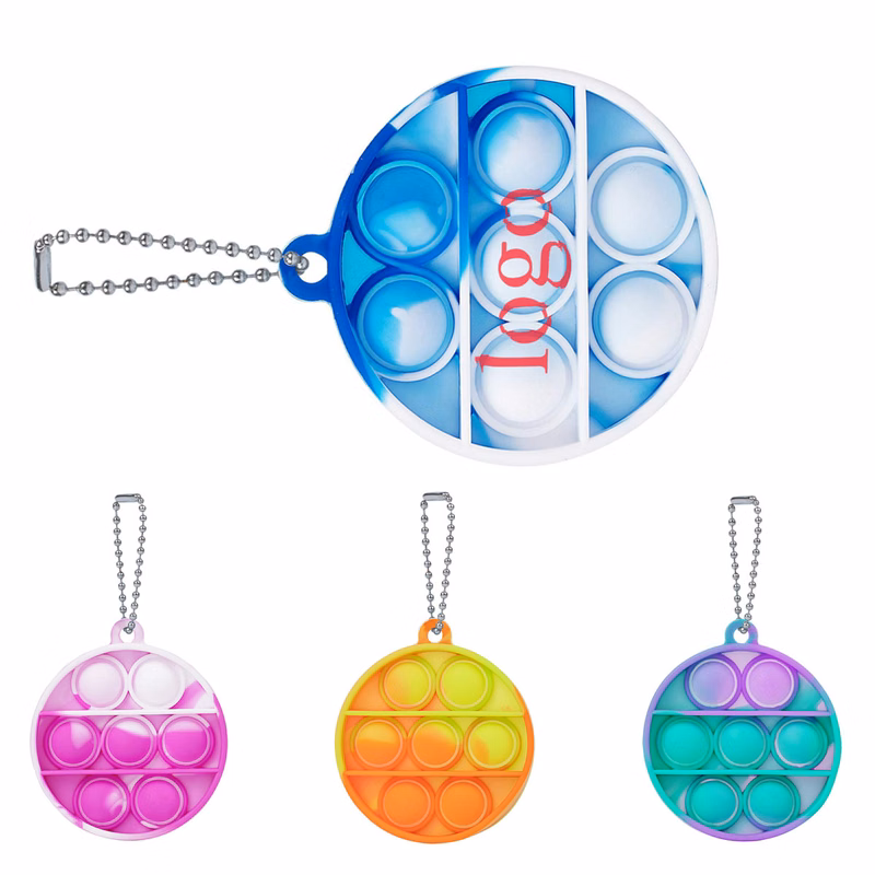 Small Round Rainbow Push Fidget Popper With Key Chain
