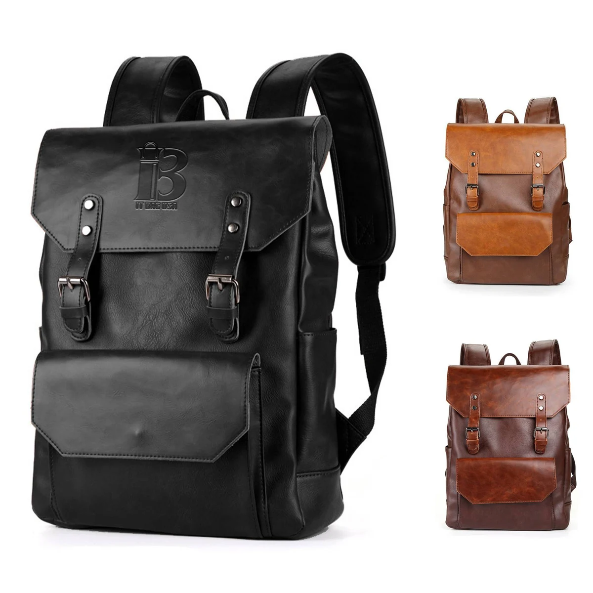 PU Weekend Travel Vintage Laptop Bookbag Backpack for Men 1