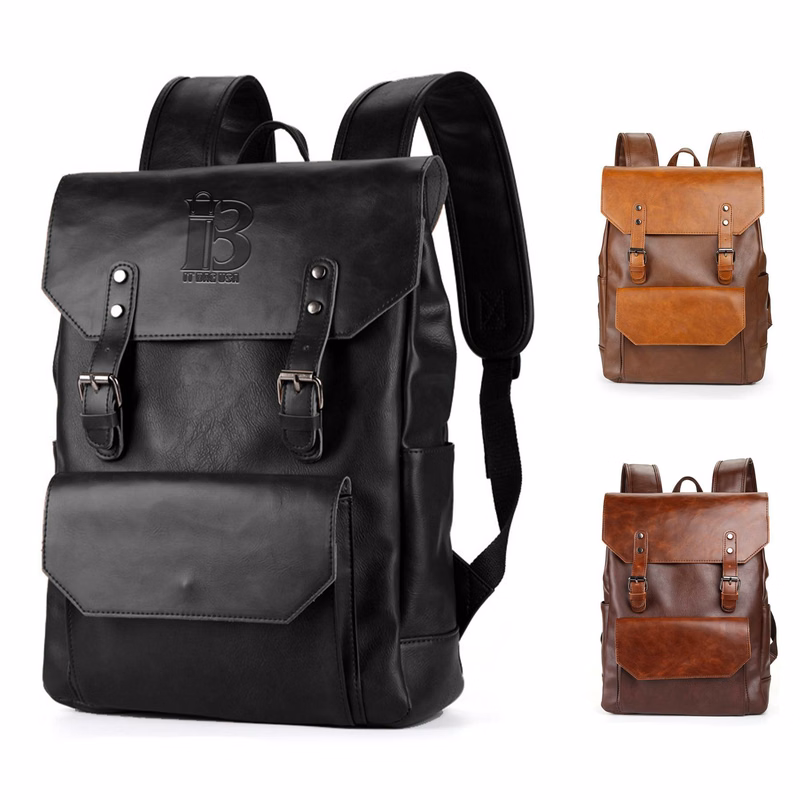 PU Weekend Travel Vintage Laptop Bookbag Backpack for Men