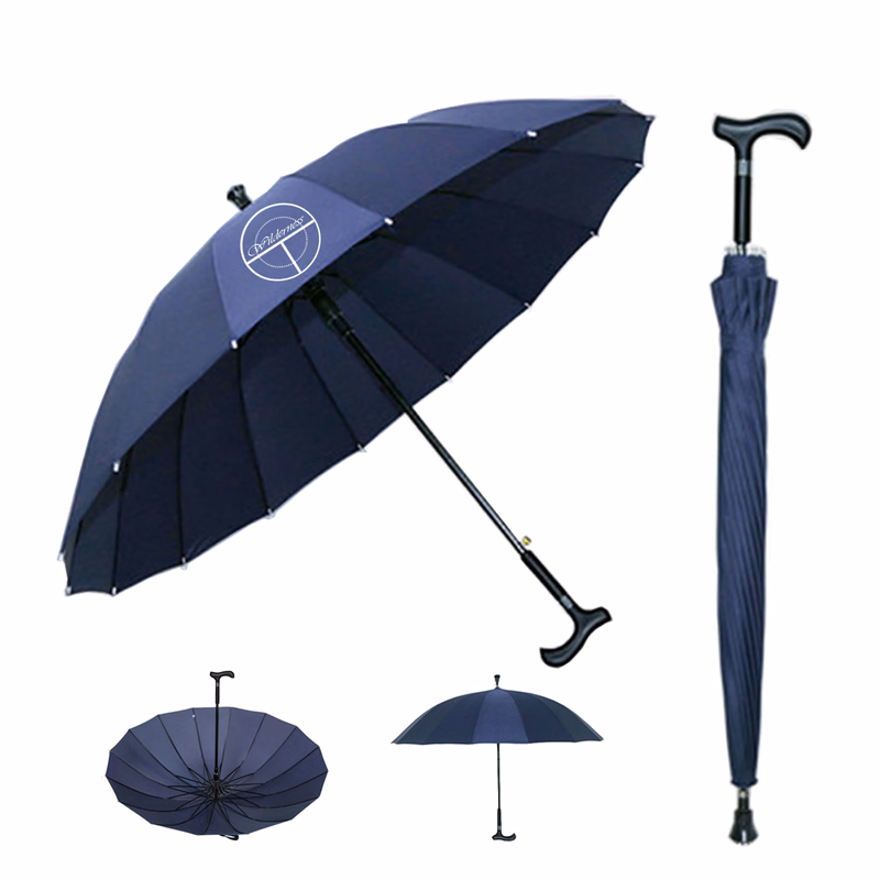 12-Rib Anti-Slip Walking Cane Umbrella for Seniors