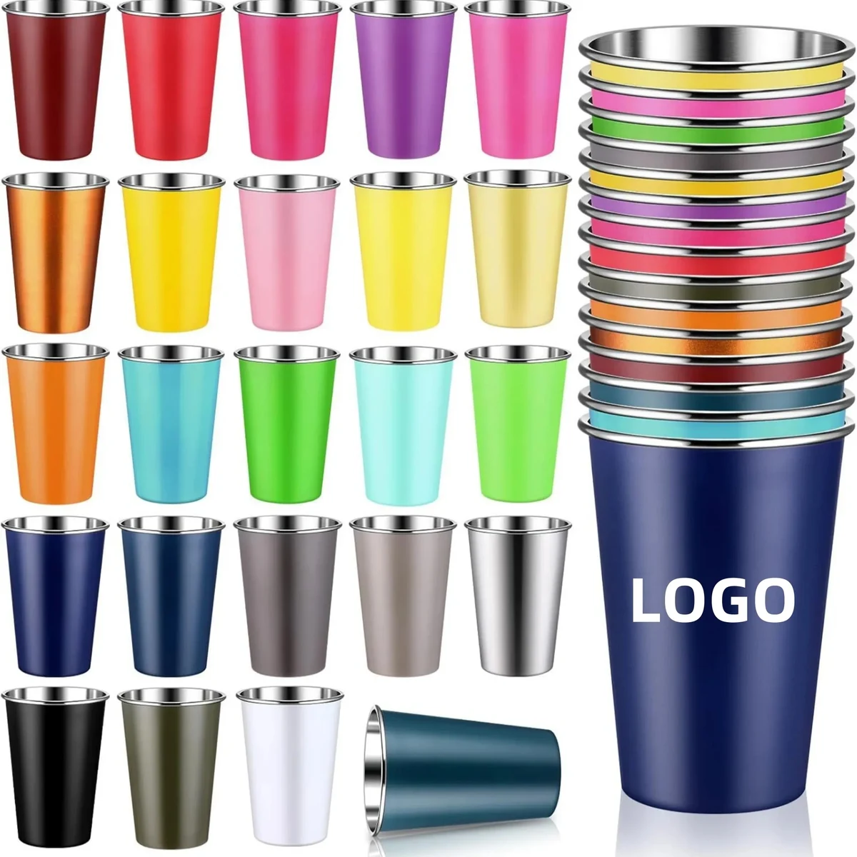 16oz 304 Stainless Steel Stackable Water Cups, custom tumbler with logo imprint 1